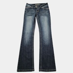 Bubblegum Y2K Low-Rise Dark Wash Backflap Pockets Bootcut Jeans Size 9/10 Long